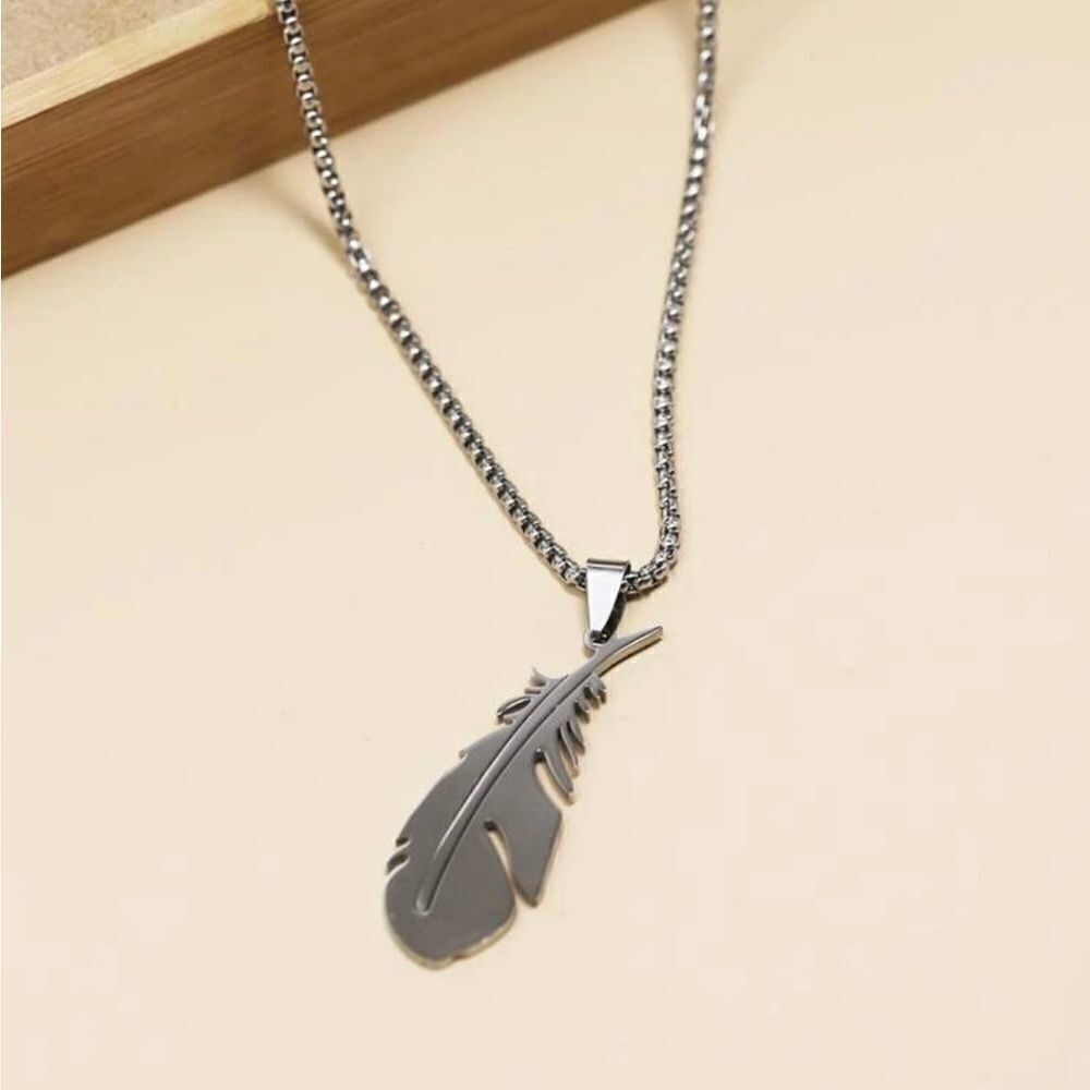 Silver Colored Feather Pendant